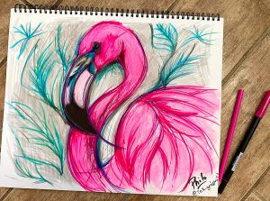 Florida pink flamingo artist painting vibrant tropical flamingo artwork