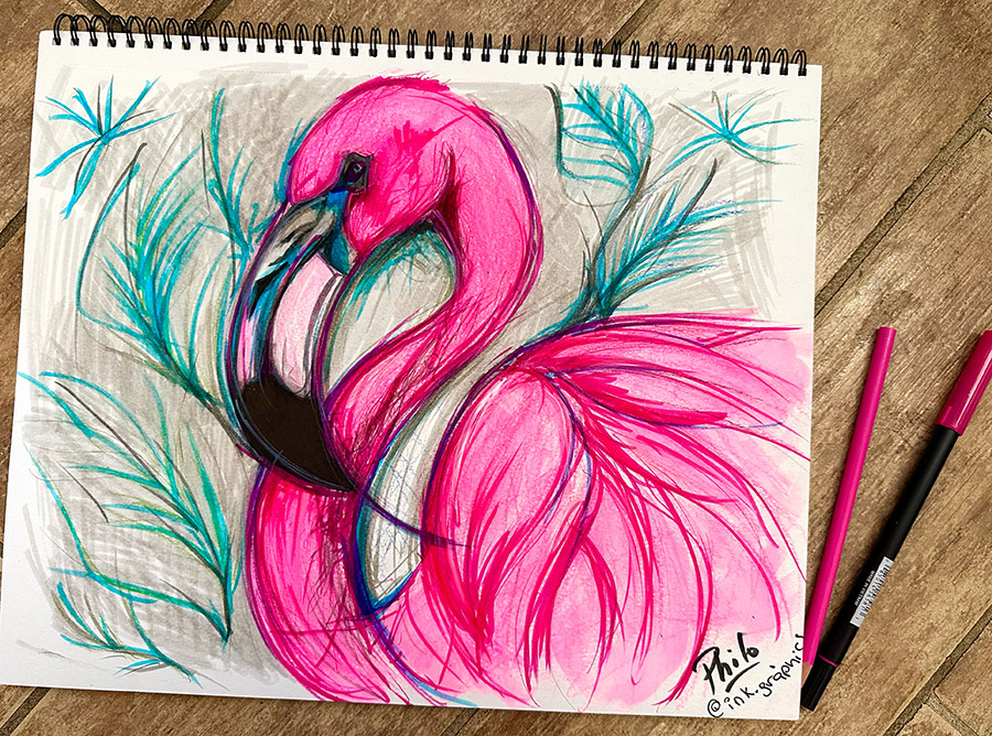 Florida pink flamingo artist painting vibrant tropical flamingo artwork