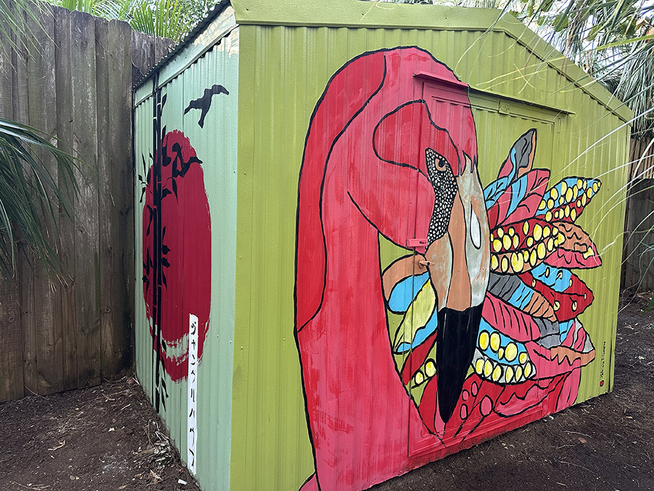 Pink flamingo art painting inspired by Florida tropical coastal style